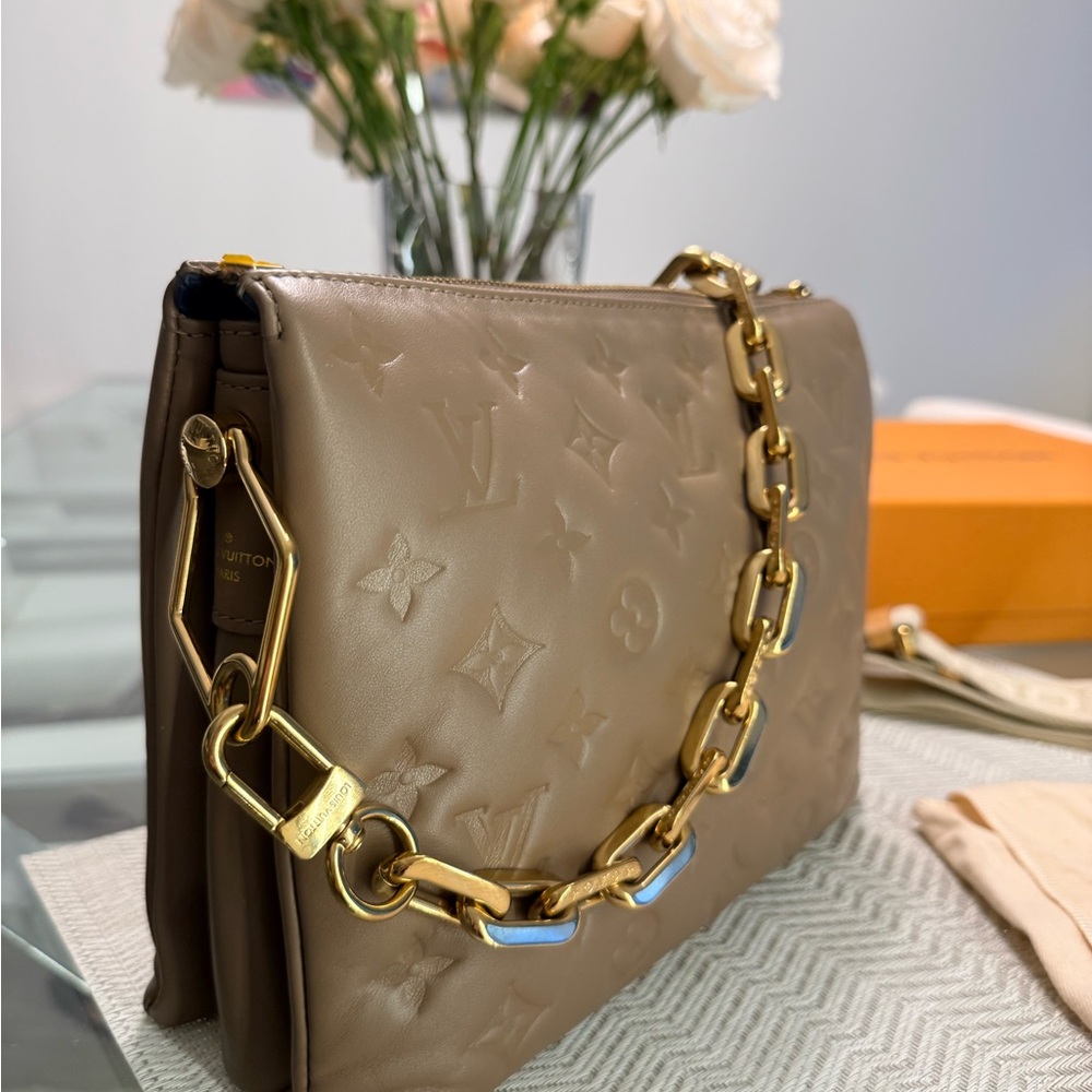 Louis Vuitton Taupe Shoulder Bag with Gold Chain